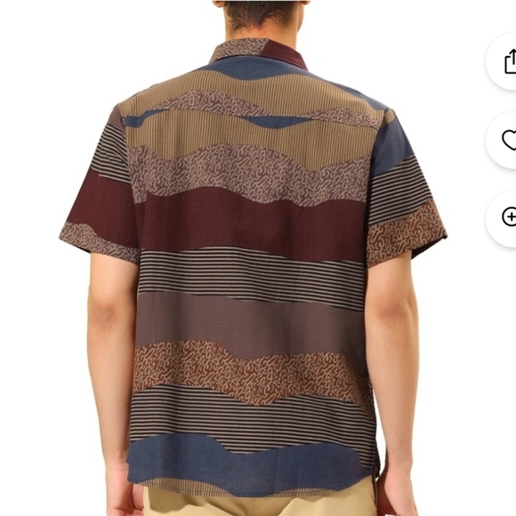 NWOT striped linen looking collared button down short sleeve shirt Size Large - Picture 2 of 6